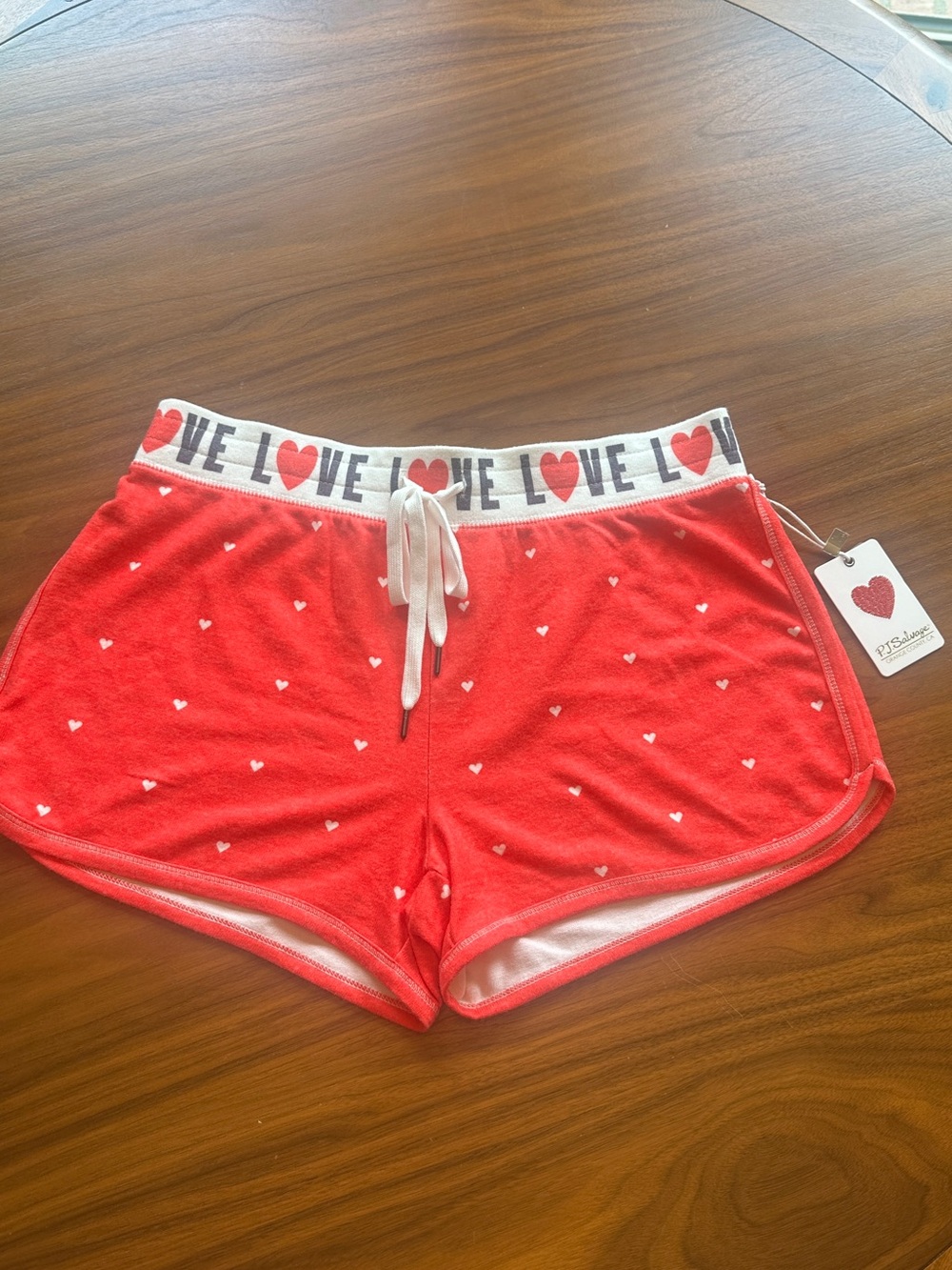 P.J. Salvage Red Heart Print Lounge Shorts with LOVE Waistband NWT